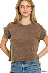 Washed Cotton Cuffed Top - BarBelles Boutique
