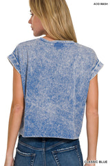 Washed Cotton Cuffed Top - BarBelles Boutique