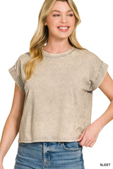 Washed Cotton Cuffed Top