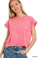 Washed Cotton Cuffed Top - BarBelles Boutique