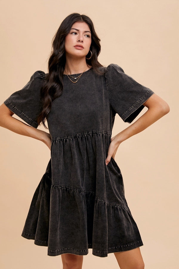 Mineral Wash Flutter Mini Dress