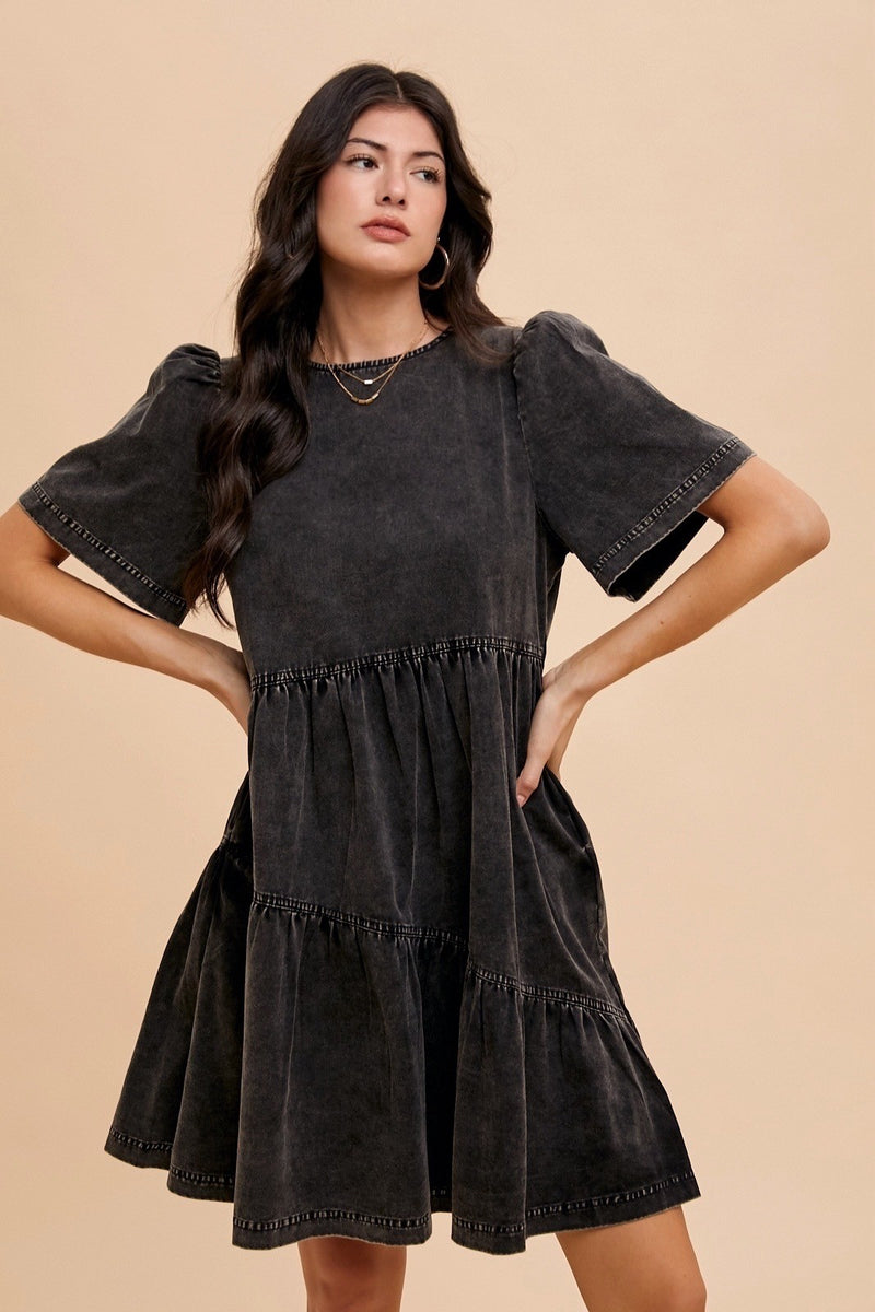 Mineral Wash Flutter Mini Dress