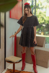 Mineral Wash Flutter Mini Dress