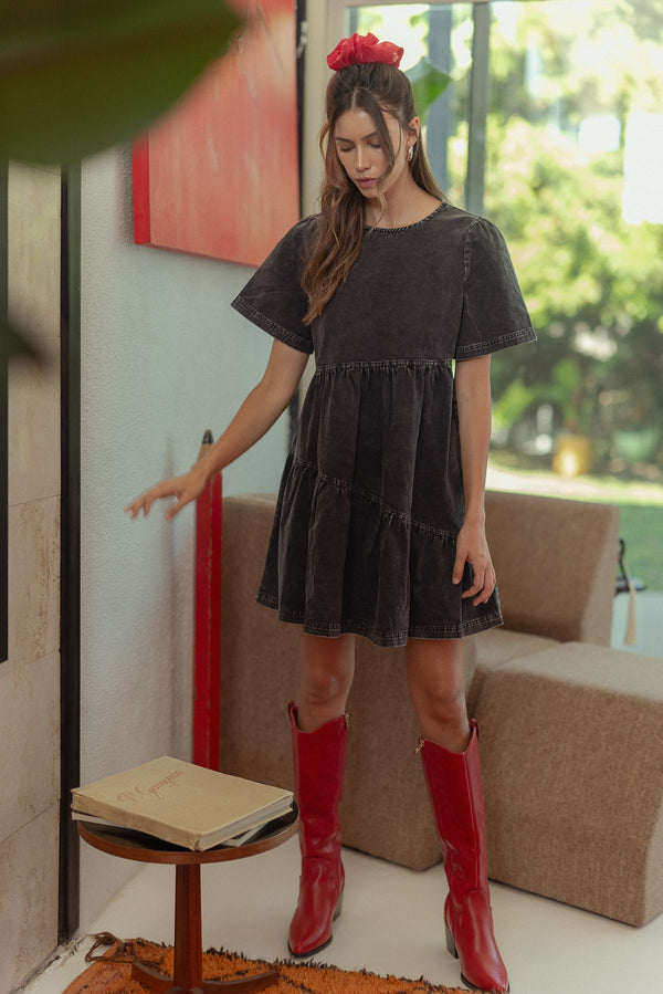 Mineral Wash Flutter Mini Dress