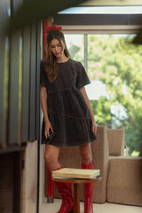 Mineral Wash Flutter Mini Dress