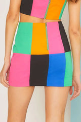 Colorblock Denim Mini Skirt