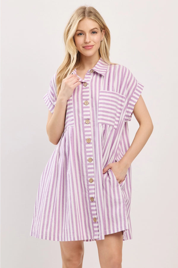 Flow & Glow Striped Button Down Dress