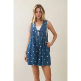 Daisy Washed Denim Polka Dotted Romper - BarBelles Boutique