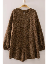 Elena Leopard Print Long Sleeve Romper - BarBelles Boutique