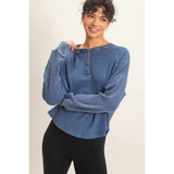Zoey Waffle Long Sleeve Top - BarBelles Boutique