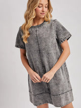 Penelope Washed Black Denim T-Shirt Dress - BarBelles Boutique