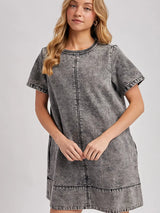 Penelope Washed Black Denim T-Shirt Dress - BarBelles Boutique