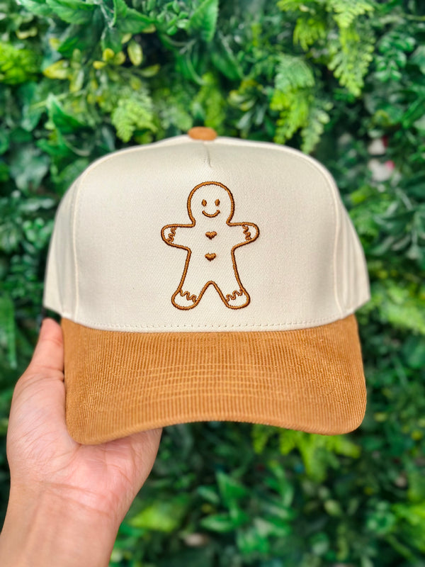 Gingerbread Embroidered Corduroy Hat