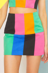 Colorblock Denim Mini Skirt