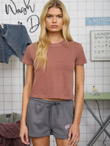 Rylie Washed Short Sleeve Cropped Knit - BarBelles Boutique