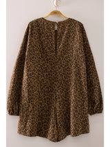 Elena Leopard Print Long Sleeve Romper - BarBelles Boutique