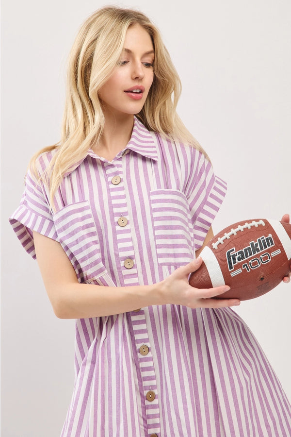 Flow & Glow Striped Button Down Dress