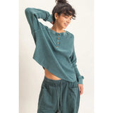 Zoey Waffle Long Sleeve Top - BarBelles Boutique