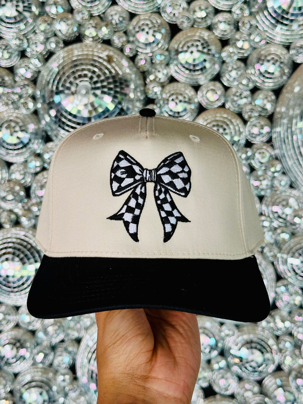 Black & White Bow Embroidered Hat