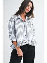 Mackenzie Stripped Ruffle Button Down - BarBelles Boutique