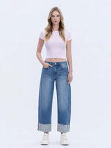 Emily High Rise Cuffed Barrel Leg Jean - BarBelles Boutique