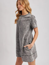 Penelope Washed Black Denim T-Shirt Dress - BarBelles Boutique