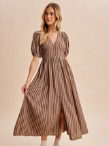 Darling days Striped Button Down Maxi Dress - BarBelles Boutique