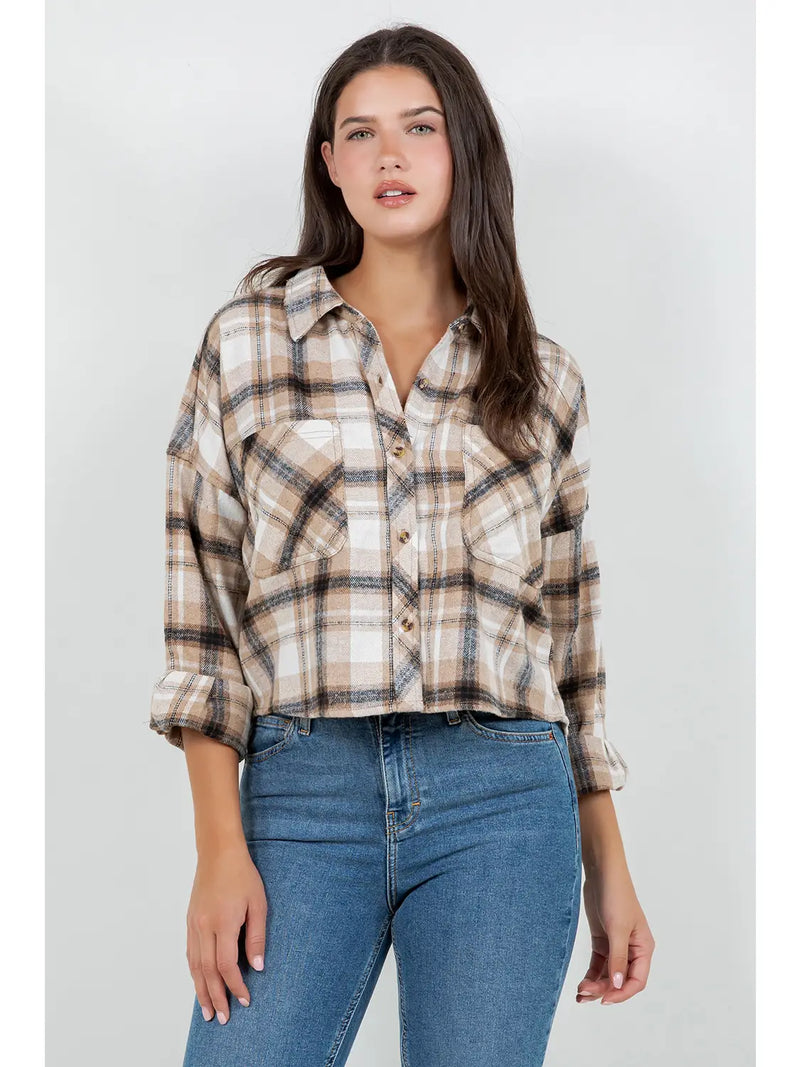 Plaid Behavior Cropped Oversized Flannel
