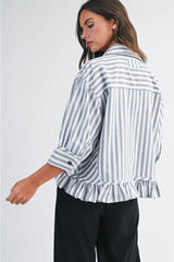 Mackenzie Stripped Ruffle Button Down - BarBelles Boutique