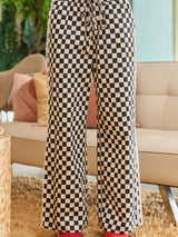 Rachel Checkerboard Lace Trim Wide Leg Pants