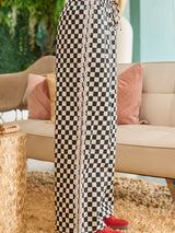 Rachel Checkerboard Lace Trim Wide Leg Pants