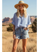 Savannah Oversized Striped Button Down Top - BarBelles Boutique