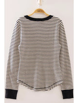 Henley Striped Ribbed Top