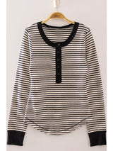 Henley Striped Ribbed Top