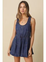 Mina Ruffle Denim Romper - BarBelles Boutique