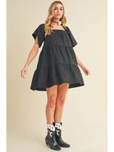 Lady In Black Poplin Dress - BarBelles Boutique