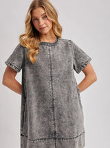 Penelope Washed Black Denim T-Shirt Dress - BarBelles Boutique