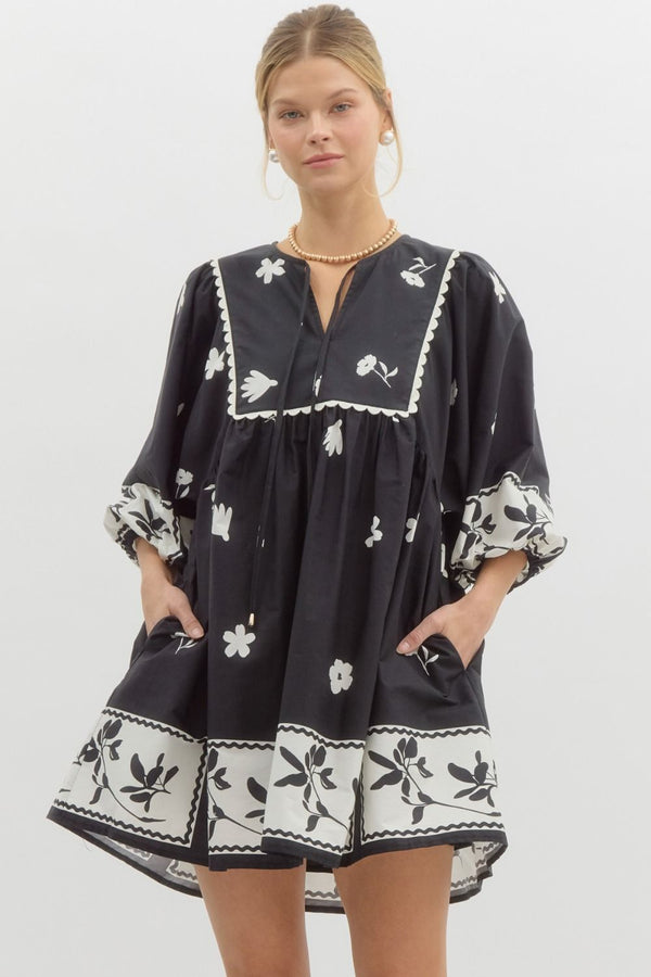 Floral Stencil Mini Dress