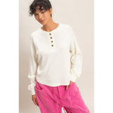 Zoey Waffle Long Sleeve Top - BarBelles Boutique