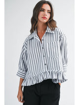 Mackenzie Stripped Ruffle Button Down - BarBelles Boutique