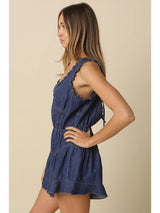 Mina Ruffle Denim Romper - BarBelles Boutique