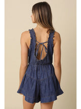 Mina Ruffle Denim Romper - BarBelles Boutique